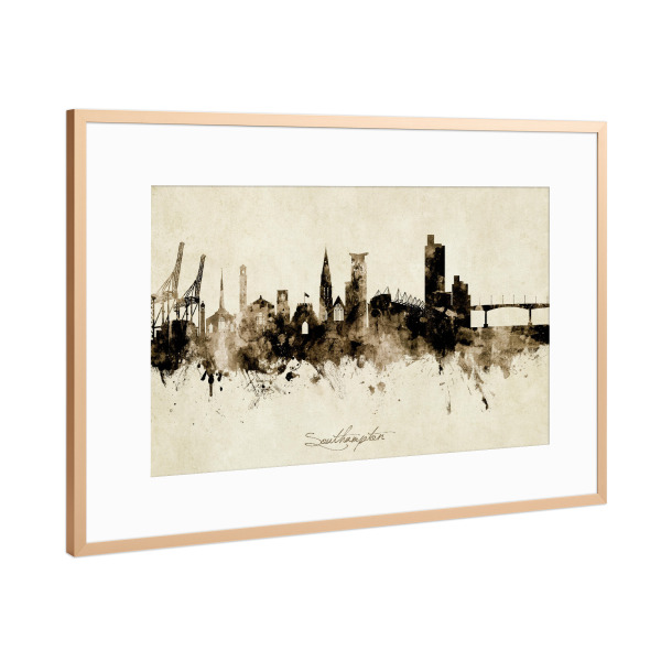 Poster mit Rahmen Kupfer "Southampton England Skyline Sepia" artboxONE - Städte - Southampton,England,Skyline,Cityscape,Stadtbild,Watercolor,Painting