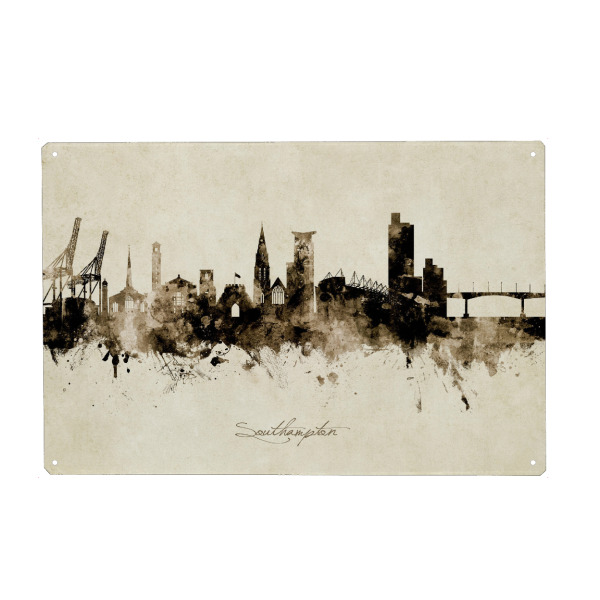 Metall Poster "Southampton England Skyline Sepia" artboxONE - Städte - Southampton,England,Skyline,Cityscape,Stadtbild,Watercolor,Painting