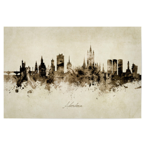 Poster "Aberdeen Scotland Skyline Sepia" artboxONE - Städte - Aberdeen,Scotland,Skyline,Cityscape,Stadtbild,Watercolor,Painting