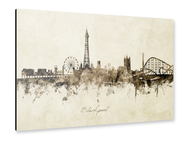 Alu-Dibond "Blackpool England Skyline Sepia" 30x20 cm artboxONE