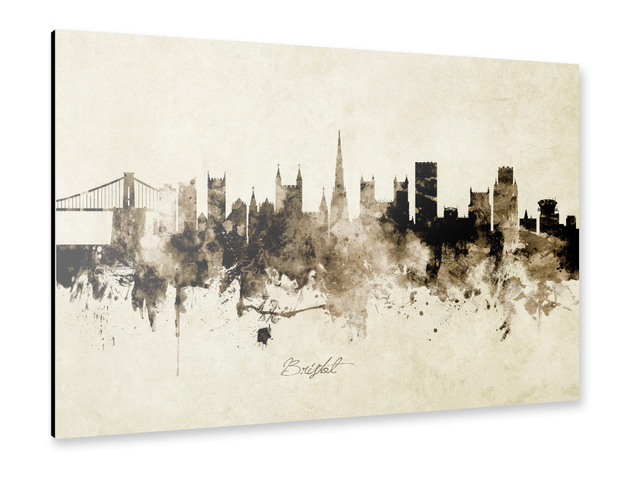 Alu-Dibond "Bristol England Skyline Sepia" 30x20 cm artboxONE