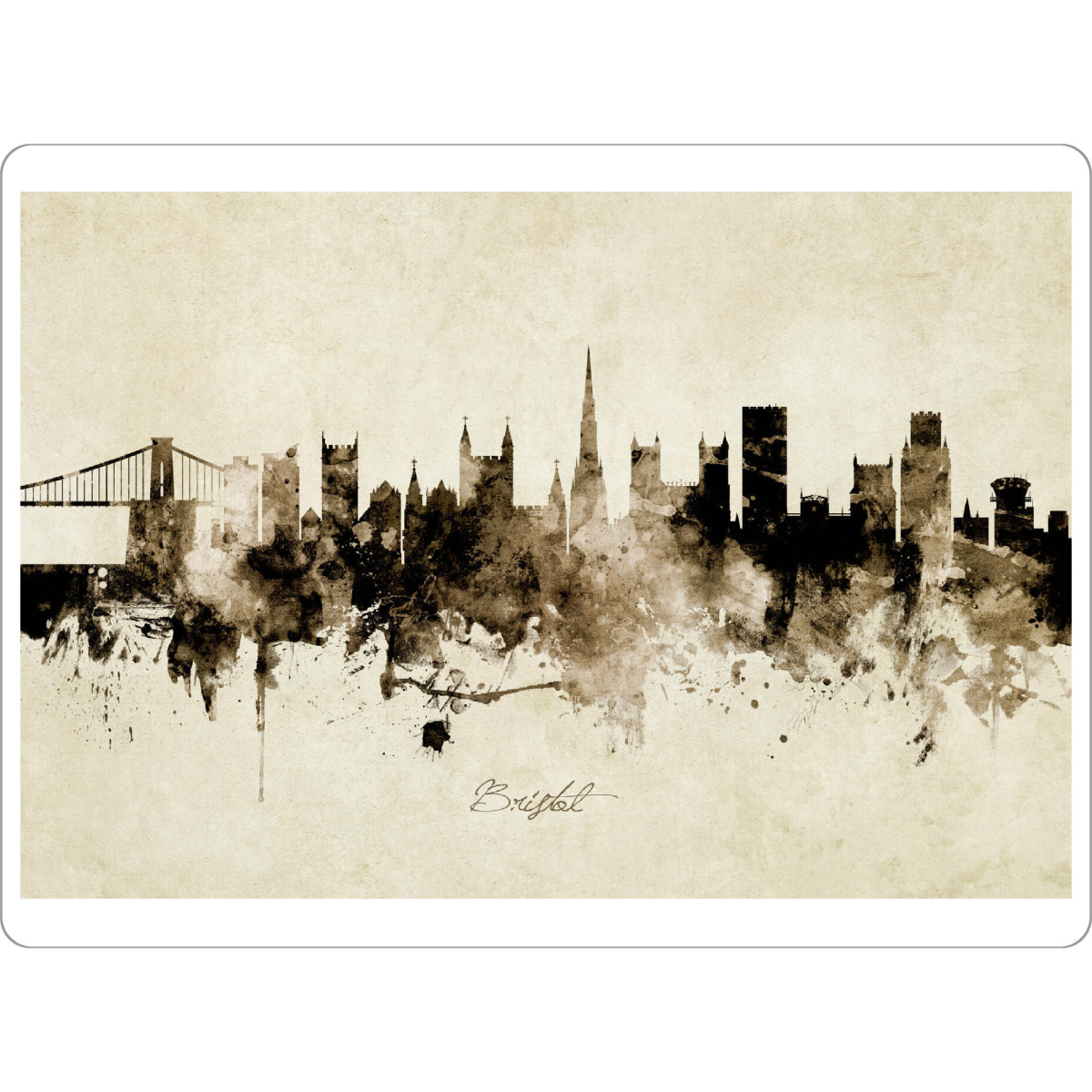 Tischset "Bristol England Skyline Sepia" artboxONE - Städte - Bristol,England,Skyline,Cityscape,Stadtbild,Watercolor,Painting - Bild bristol