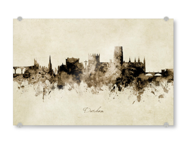 Acrylglasbild "Durham England Skyline Sepia" artboxONE - Städte - Durham,England,Skyline,Cityscape,Stadtbild,Watercolor,Painting