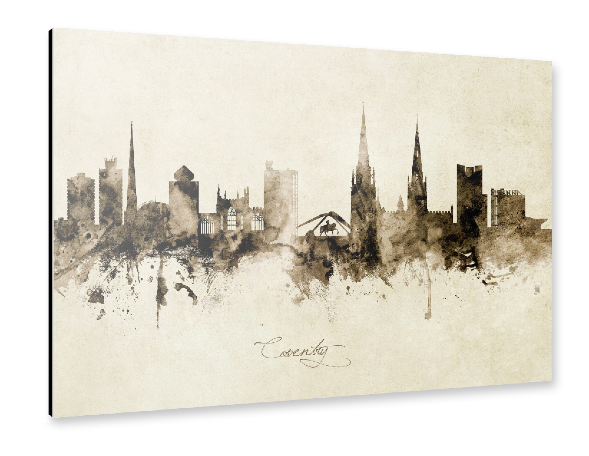 Alu-Dibond "Coventry England Skyline Sepia" 75x50 cm artboxONE