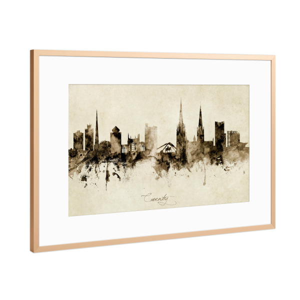 Poster mit Rahmen Kupfer "Coventry England Skyline Sepia" artboxONE - Städte - Coventry,England,Skyline,Cityscape,Stadtbild,Watercolor,Painting