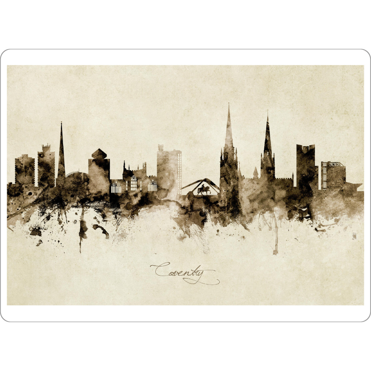 Tischset "Coventry England Skyline Sepia" artboxONE - Städte - Coventry,England,Skyline,Cityscape,Stadtbild,Watercolor,Painting - Bild coventry