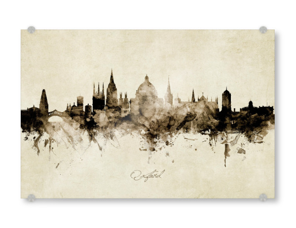 Acrylglasbild "Oxford England Skyline Sepia" artboxONE - Städte - Oxford,England,Skyline,Cityscape,Stadtbild,Watercolor,Painting