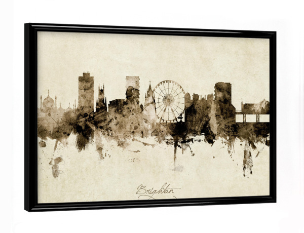 Poster mit schwarzem Rahmen "Brighton England Skyline Sepia" artboxONE - Städte - Brighton,England,Skyline,Cityscape,Stadtbild,Watercolor,Painting