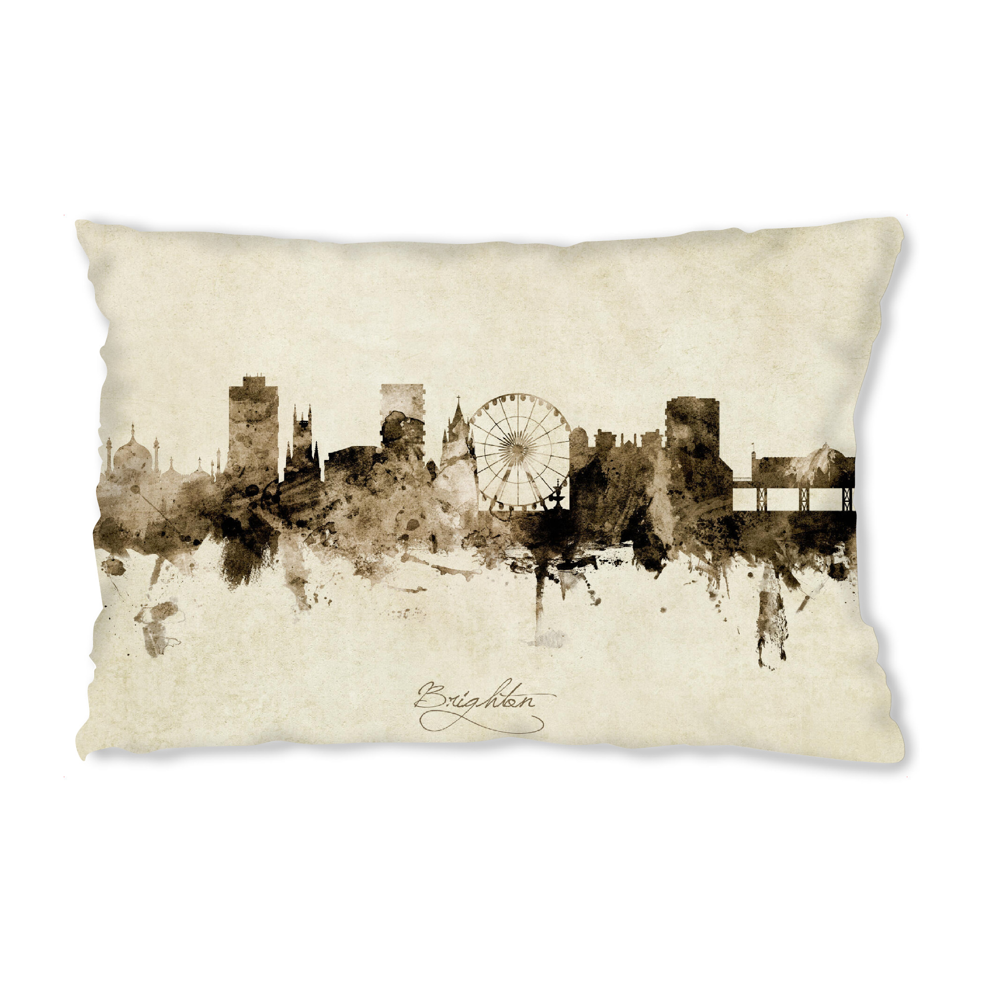 Design-Kissen "Brighton England Skyline Sepia" artboxONE - Städte - Brighton,England,Skyline,Cityscape,Stadtbild,Watercolor,Painting