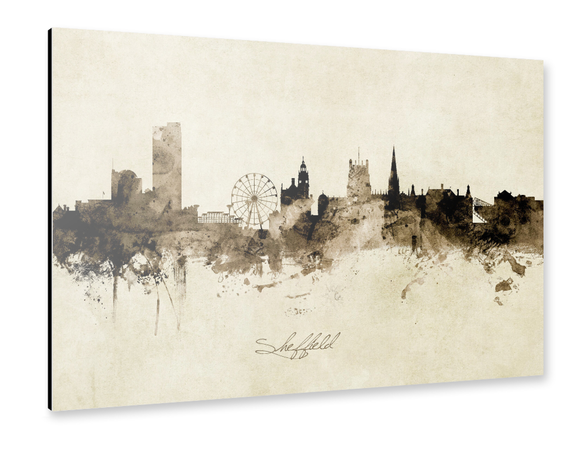 Alu-Dibond "Sheffield England Skyline Sepia" 75x50 cm artboxONE