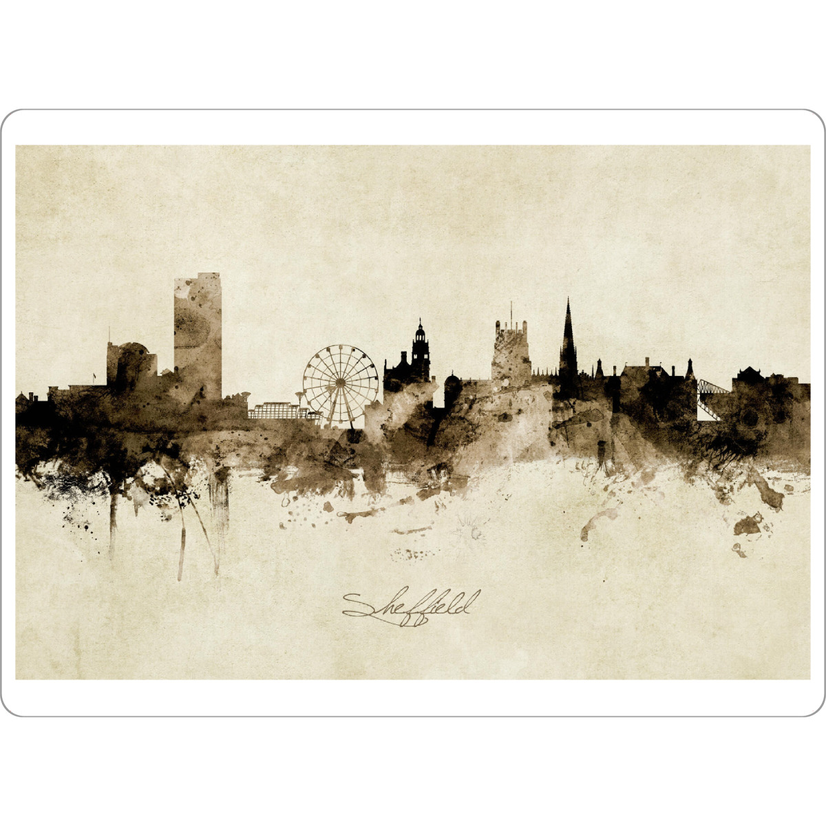Tischset "Sheffield England Skyline Sepia" artboxONE - Städte - Sheffield,England,Skyline,Cityscape,Stadtbild,Watercolor,Painting - Bild sheffield