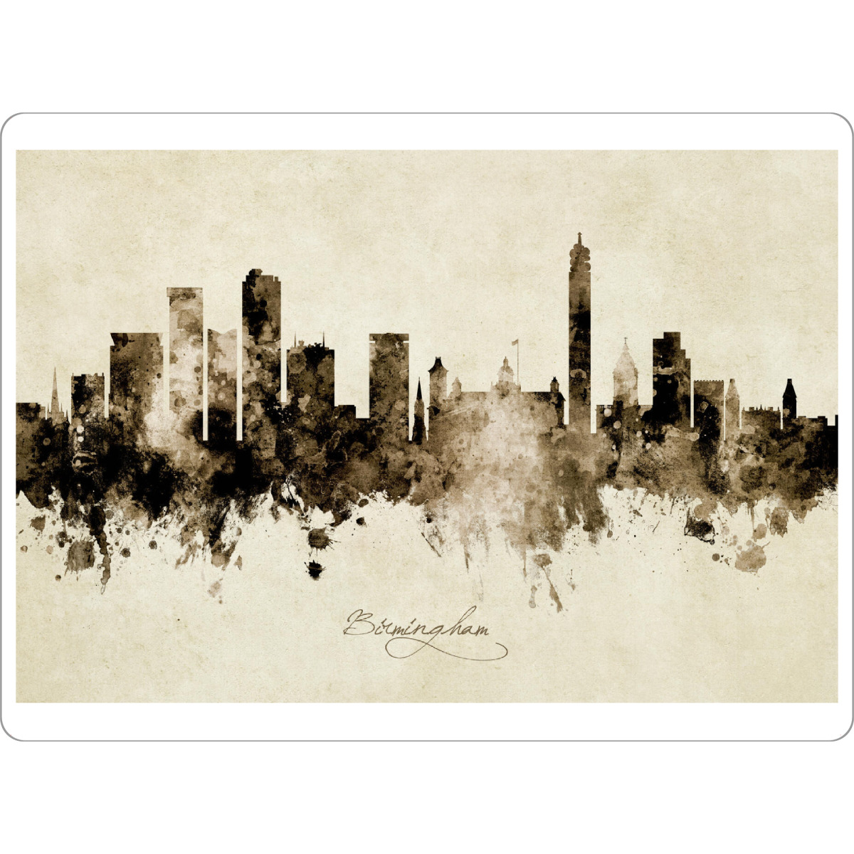 Tischset "Birmingham England Skyline Sepia" artboxONE - Städte - Birmingham,England,Skyline,Cityscape,Stadtbild,Watercolor,Painting