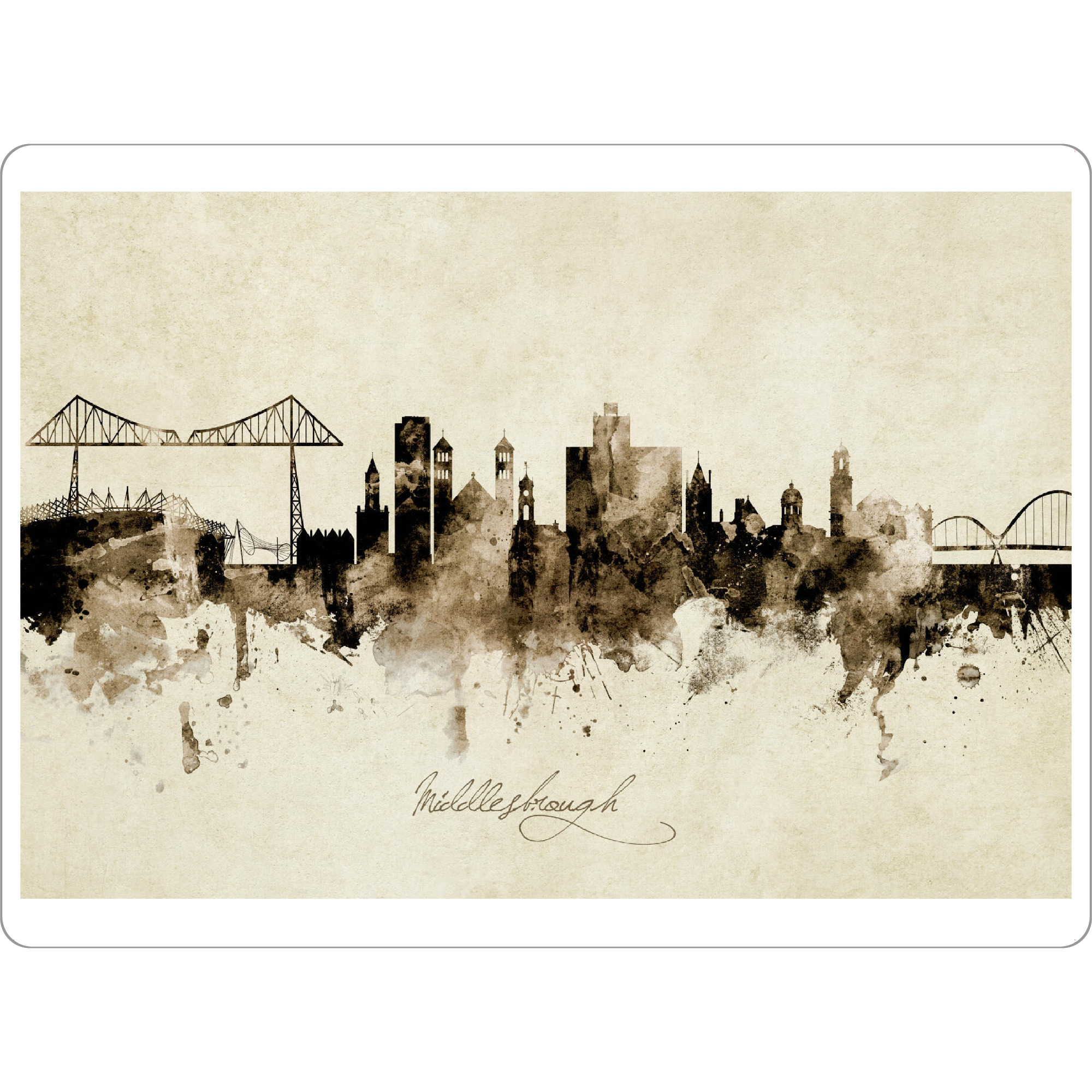 Tischset "Middlesbrough Skyline Sepia" artboxONE - Städte - Middlesbrough,England,Skyline,Cityscape,Stadtbild,Watercolor,Painting
