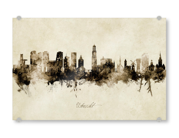 Acrylglasbild "Utrecht Netherlands Skyline Sepia" artboxONE - Städte - Utrecht,Netherlands,Skyline,Cityscape,Stadtbild,Watercolor,Painting