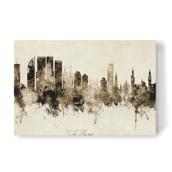 Leinwandbild "The Hague Skyline Sepia" artboxONE - Städte - The hague,Netherlands,Skyline,Cityscape,Stadtbild,Watercolor,Painting