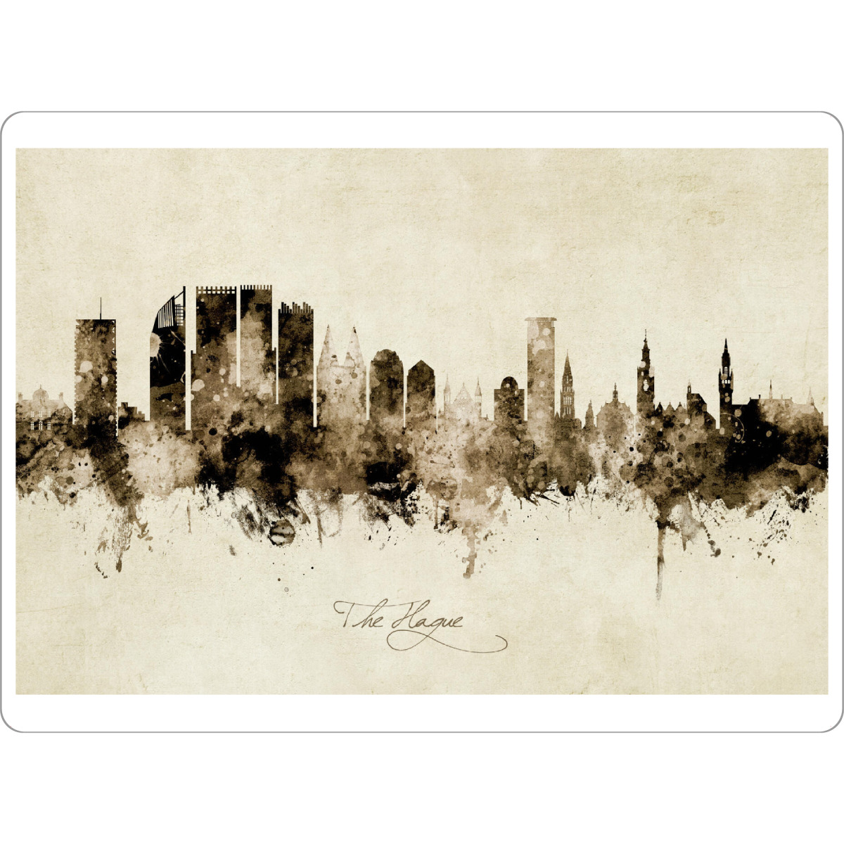 Tischset "The Hague Skyline Sepia" artboxONE - Städte - The hague,Netherlands,Skyline,Cityscape,Stadtbild,Watercolor,Painting - Bild the hague