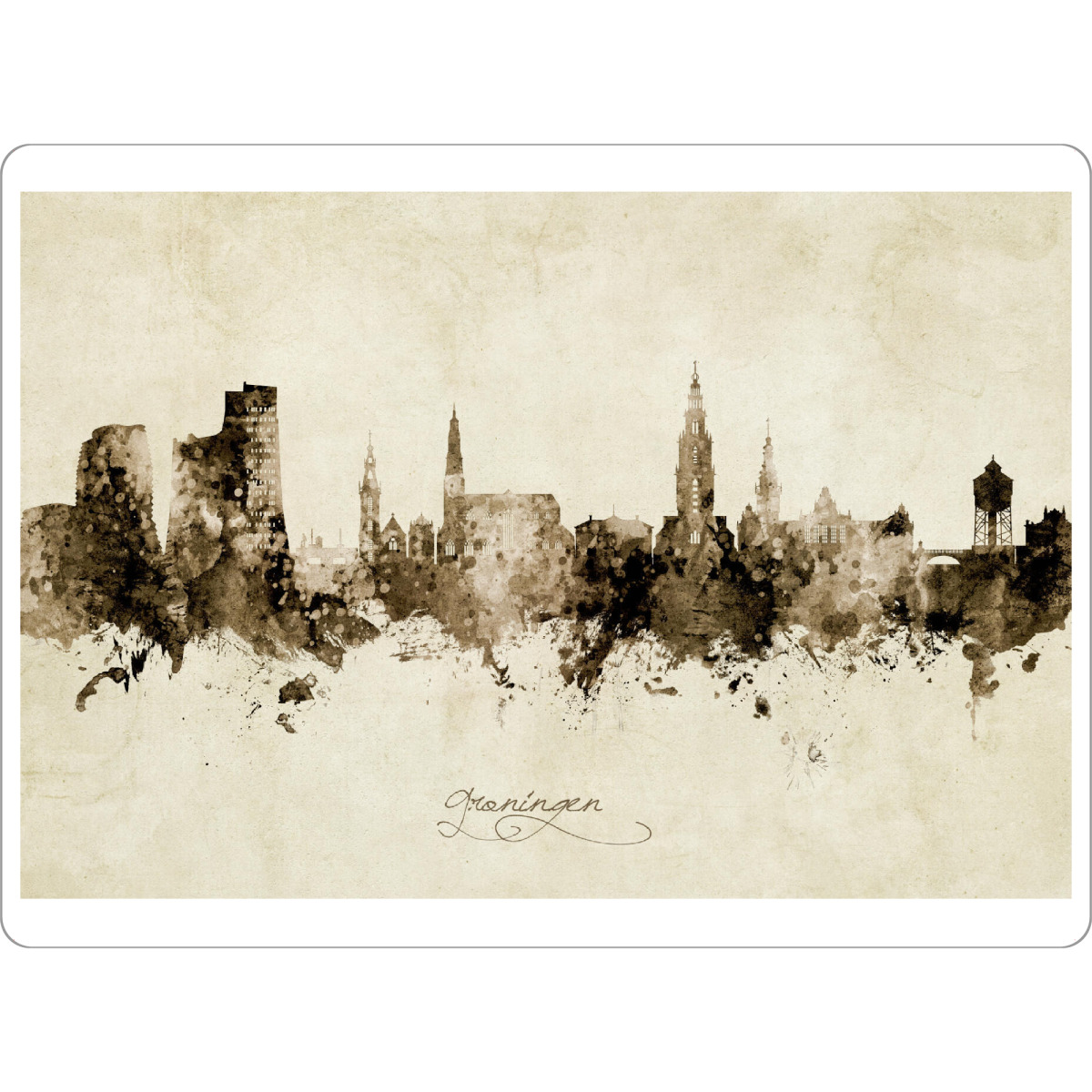 Tischset "Groningen Skyline Sepia" artboxONE - Städte - Groningen,Netherlands,Skyline,Cityscape,Stadtbild,Watercolor,Painting - Bild groningen