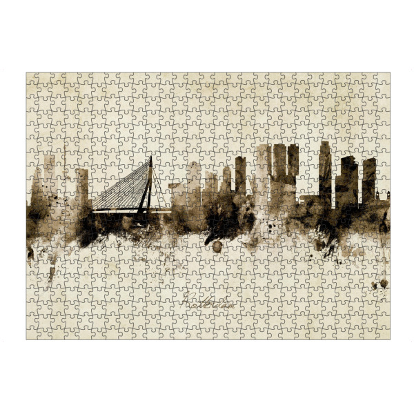 Puzzle Ravensburger "Rotterdam Skyline Sepia" artboxONE - Städte - Rotterdam,Netherlands,Skyline,Cityscape,Stadtbild,Watercolor,Painting