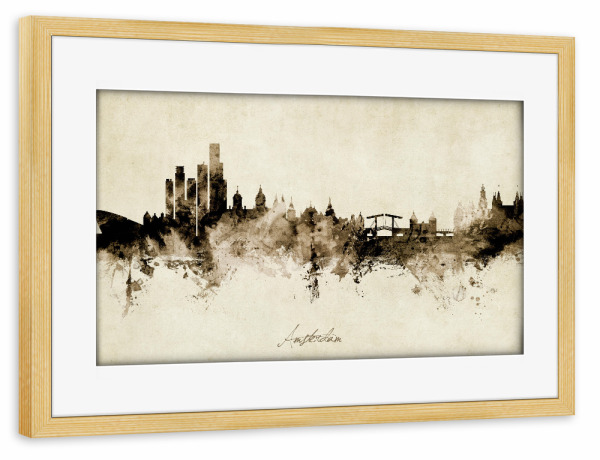 Poster mit Rahmen kiefer "Amsterdam Skyline Sepia" artboxONE - Städte / Amsterdam