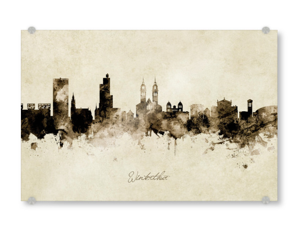 Acrylglasbild "Winterthur Skyline Sepia" artboxONE - Städte - Winterthur,Switzerland,Skyline,Cityscape,Stadtbild,Watercolor,Painting