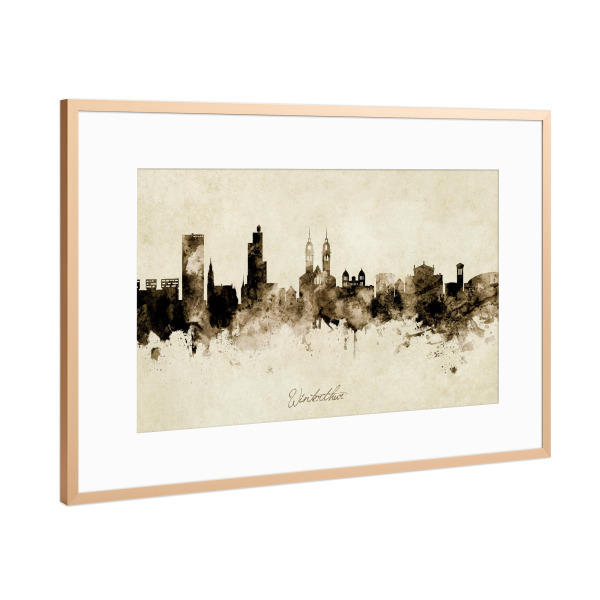 Poster mit Rahmen Kupfer "Winterthur Skyline Sepia" artboxONE - Städte - Winterthur,Switzerland,Skyline,Cityscape,Stadtbild,Watercolor,Painting