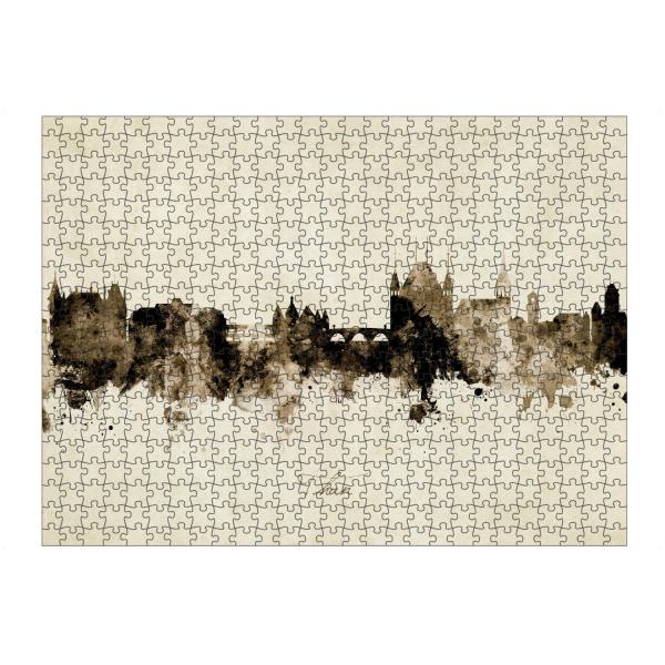 Puzzle Ravensburger "Thun Switzerland Skyline Sepia" artboxONE - Städte - Thun,Switzerland,Skyline,Cityscape,Stadtbild,Watercolor,Painting