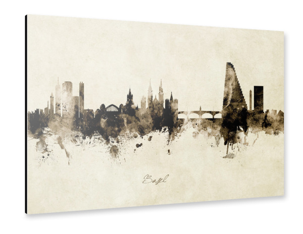 Alu-Dibond "Basel Switzerland Skyline Sepia" 30x20 cm artboxONE