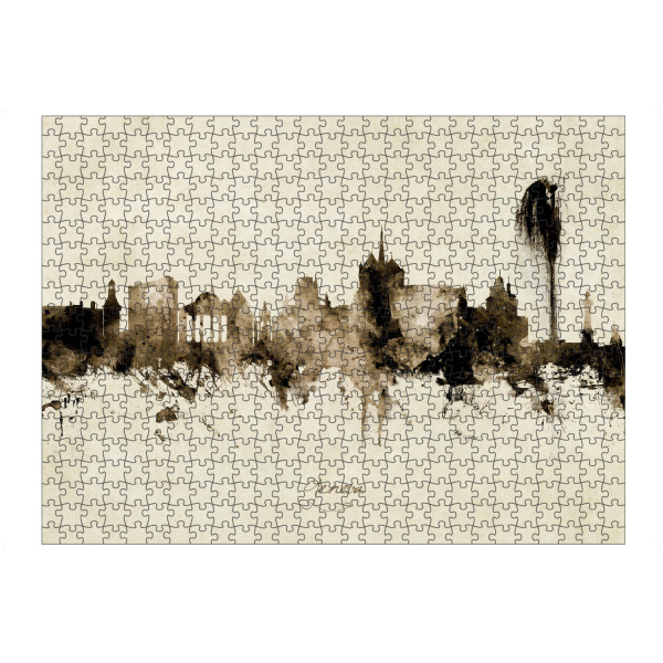 Puzzle Ravensburger "Geneva Switzerland Skyline Sepia" artboxONE - Städte - Geneva,Switzerland,Skyline,Cityscape,Stadtbild,Watercolor,Painting