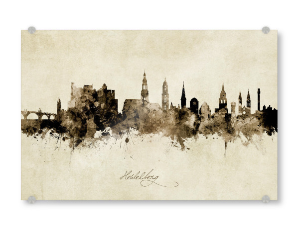 Acrylglasbild "Heidelberg Germany Skyline Sepia" artboxONE - Städte - Heidelberg,Deutschland,Skyline,Cityscape,Stadtbild,Watercolor,Painting