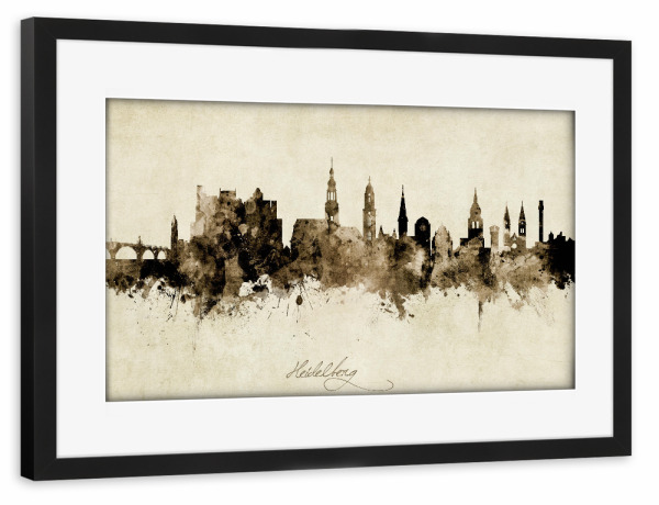 Poster mit Rahmen schwarz "Heidelberg Germany Skyline Sepia" artboxONE - Städte