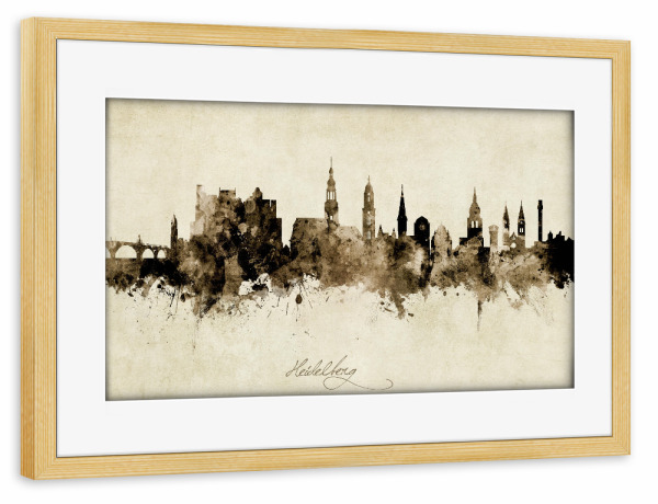 Poster mit Rahmen kiefer "Heidelberg Germany Skyline Sepia" artboxONE - Städte