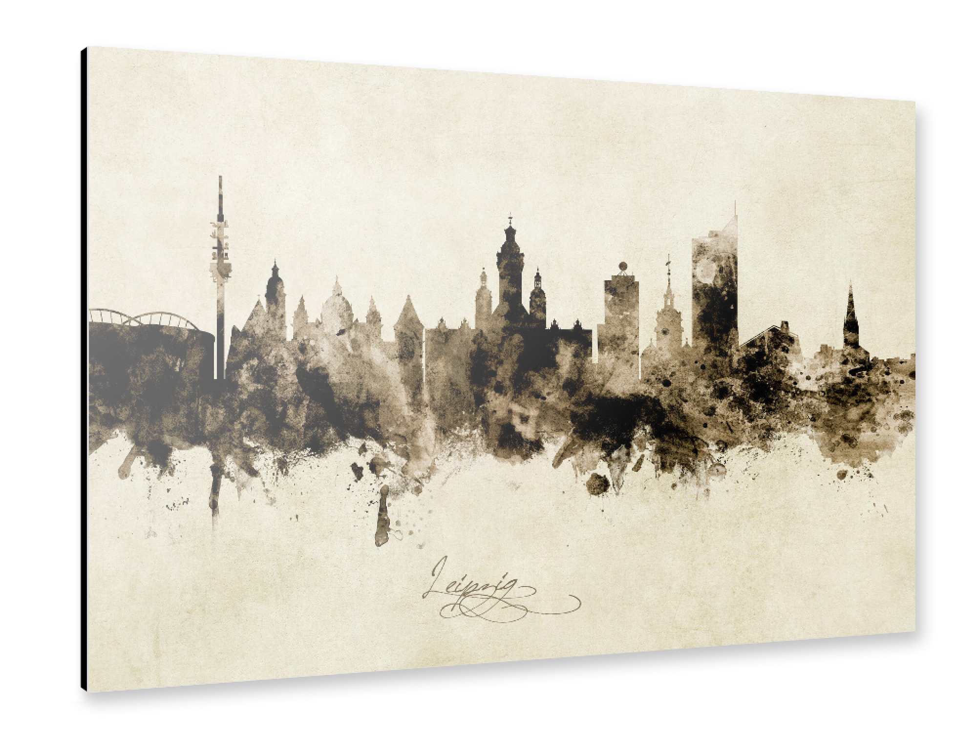 Alu-Dibond "Leipzig Germany Skyline Sepia" 30x20 cm artboxONE