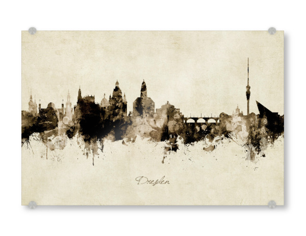 Acrylglasbild "Dresden Germany Skyline Sepia" artboxONE - Städte / Dresden - Dresden,Deutschland,Skyline,Cityscape,Stadtbild,Watercolor,Painting