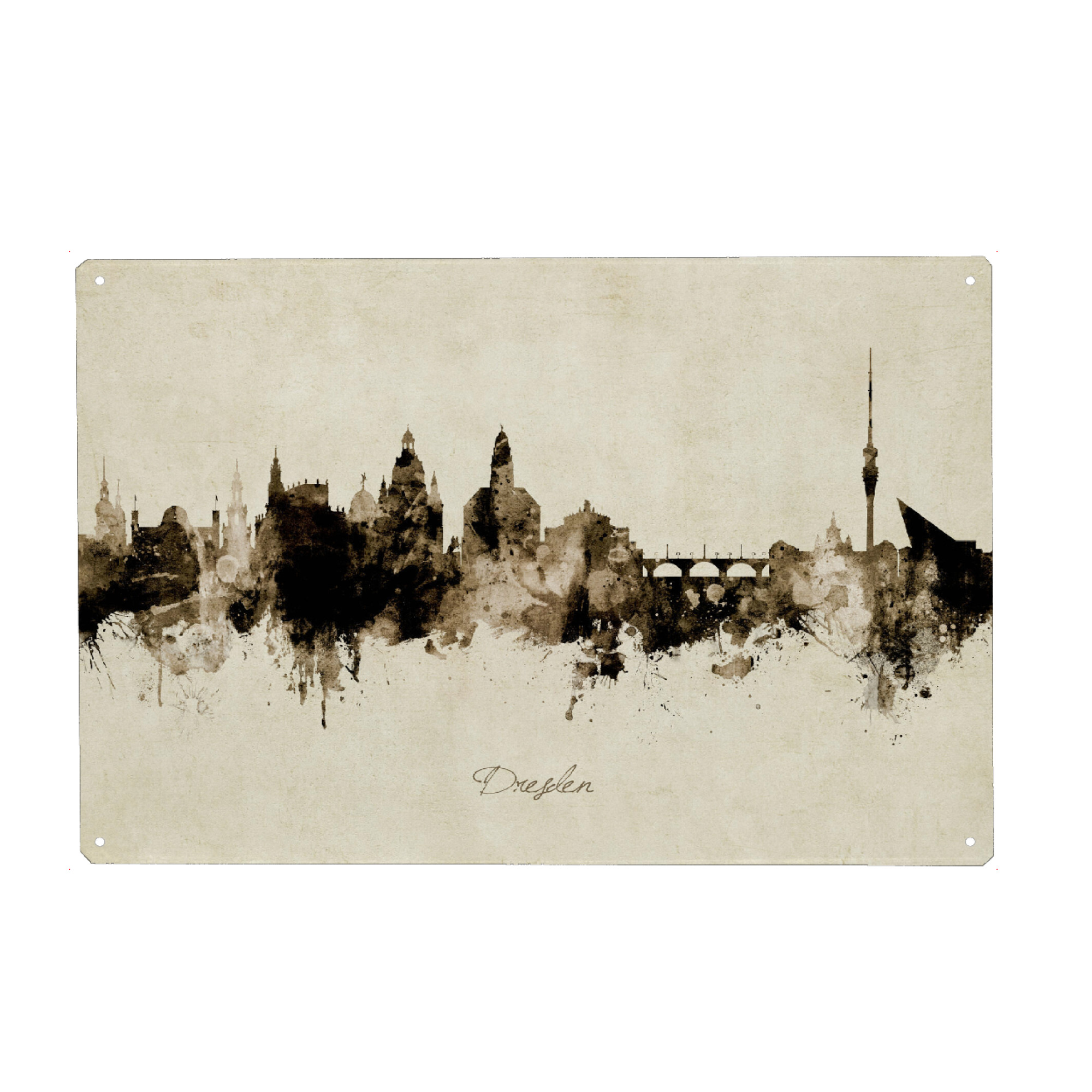 Metall Poster "Dresden Germany Skyline Sepia" artboxONE - Städte / Dresden - Dresden,Deutschland,Skyline,Cityscape,Stadtbild,Watercolor,Painting