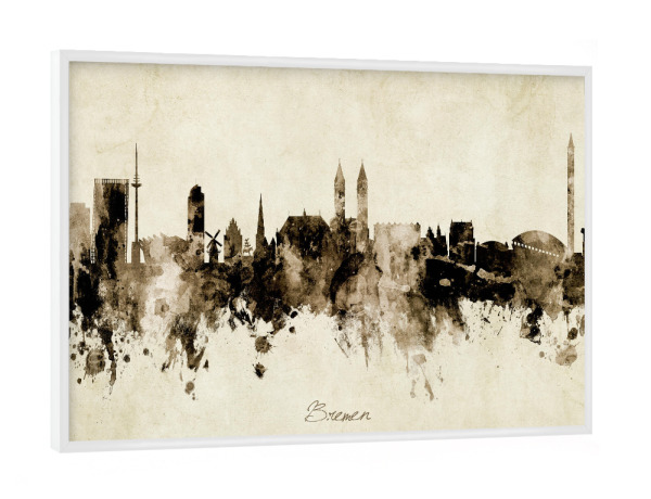 Poster mit weißem Rahmen "Bremen Germany Skyline Sepia" artboxONE - Städte - Bremen,Deutschland,Skyline,Cityscape,Stadtbild,Watercolor,Painting