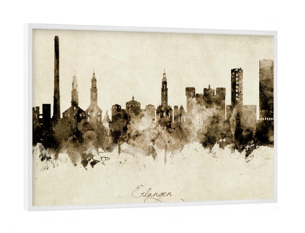 Poster mit weißem Rahmen "Erlangen Germany Skyline Sepia" artboxONE - Städte - Erlangen,Deutschland,Skyline,Cityscape,Stadtbild,Watercolor,Painting