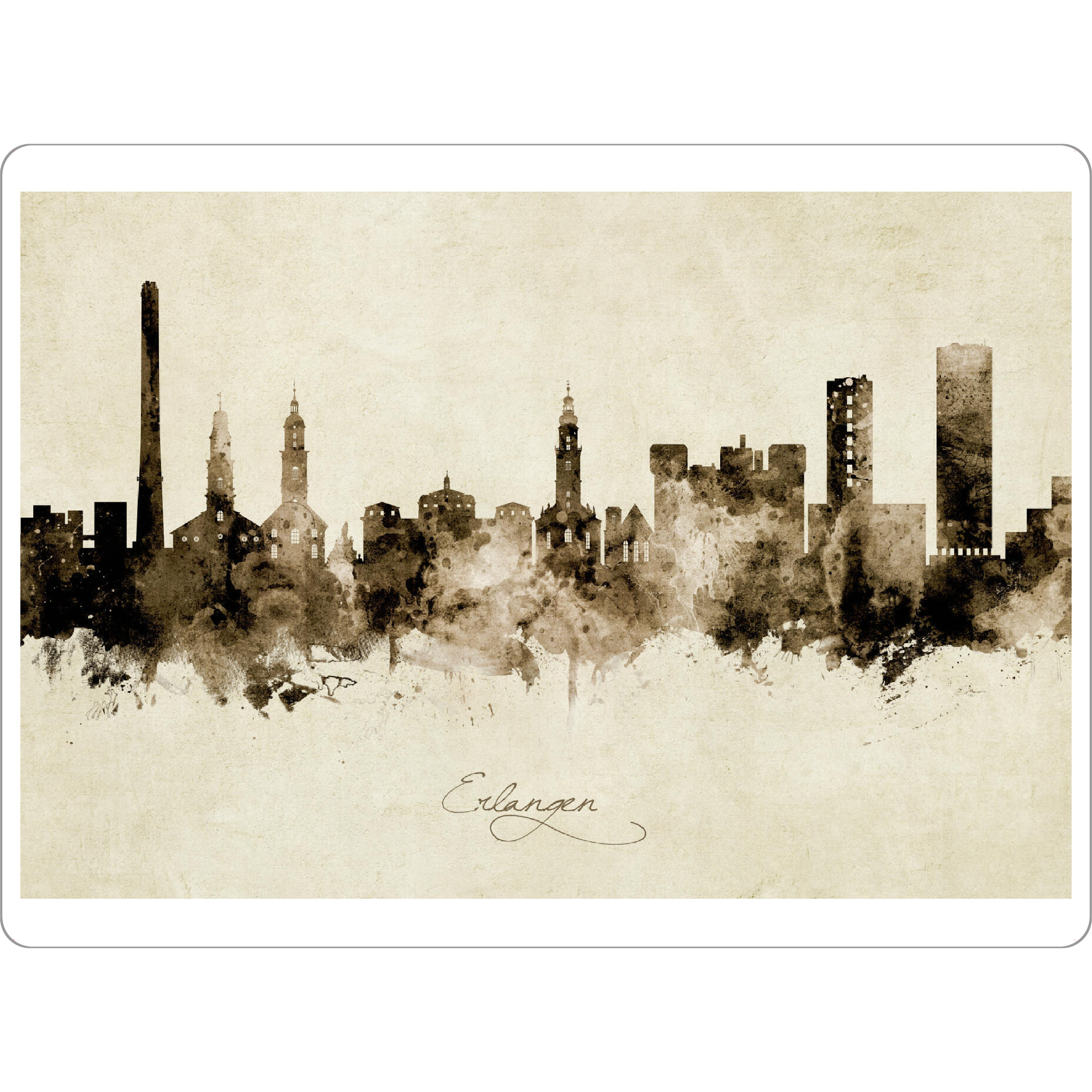 Tischset "Erlangen Germany Skyline Sepia" artboxONE - Städte - Erlangen,Deutschland,Skyline,Cityscape,Stadtbild,Watercolor,Painting - Bild erlangen