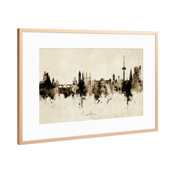 Poster mit Rahmen Kupfer "Koblenz Germany Skyline Sepia" artboxONE - Städte - Koblenz,Deutschland,Skyline,Cityscape,Stadtbild,Watercolor,Painting