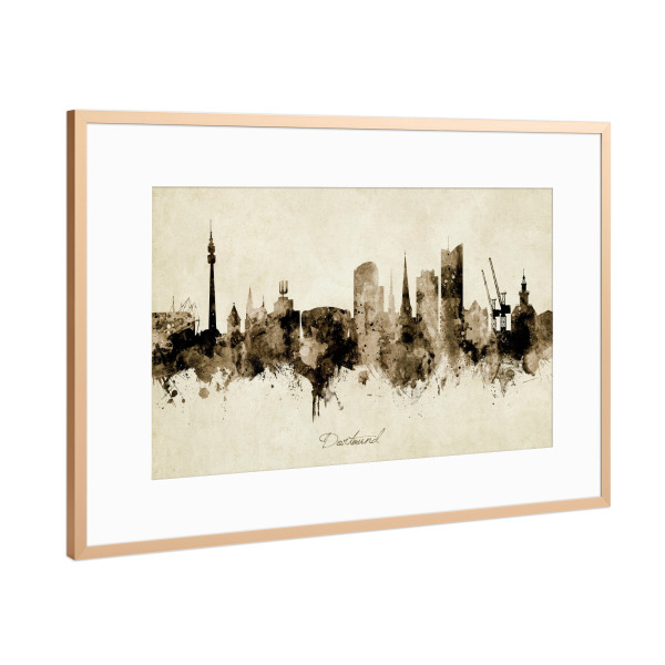 Poster mit Rahmen Kupfer "Dortmund Germany Skyline Sepia" artboxONE - Städte - Dortmund,Deutschland,Skyline,Cityscape,Stadtbild,Watercolor,Painting