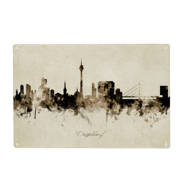 Metall Poster "Düsseldorf Germany Skyline Sepia" artboxONE - Städte / Düsseldorf