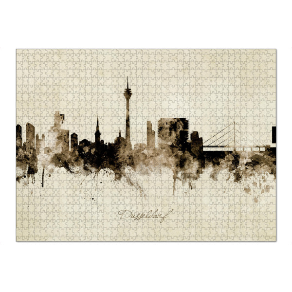 Puzzle Ravensburger "Düsseldorf Germany Skyline Sepia" artboxONE - Städte / Düsseldorf