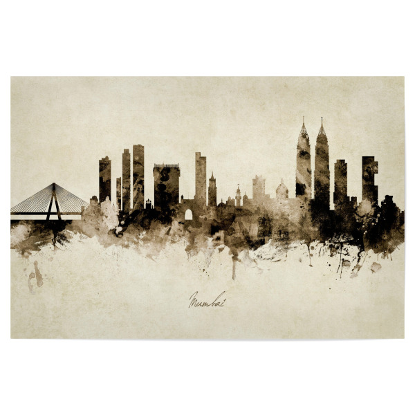 Poster "Mumbai Skyline India Bombay Sepia" artboxONE - Städte - Mumbai,India,Skyline,Cityscape,Stadtbild,Watercolor,Painting