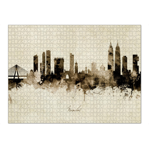 Puzzle Ravensburger "Mumbai Skyline India Bombay Sepia" artboxONE - Städte - Mumbai,India,Skyline,Cityscape,Stadtbild,Watercolor,Painting