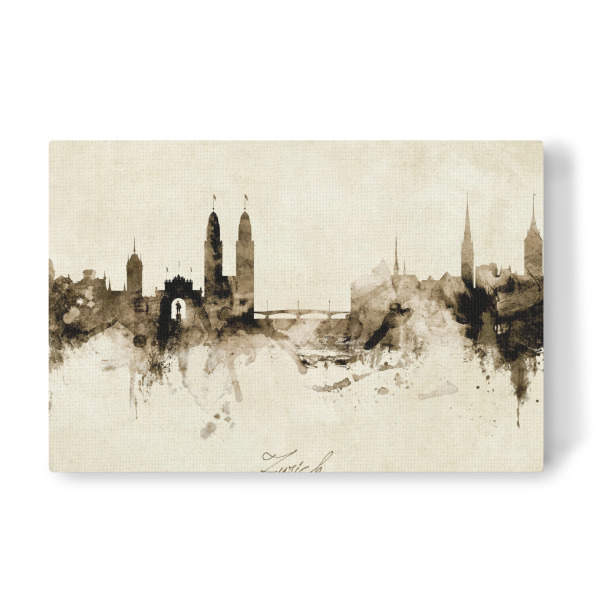 Leinwandbild "Zurich Switzerland Skyline Sepia" artboxONE - Städte / Zürich - Zurich,Switzerland,Skyline,Cityscape,Stadtbild,Watercolor,Painting