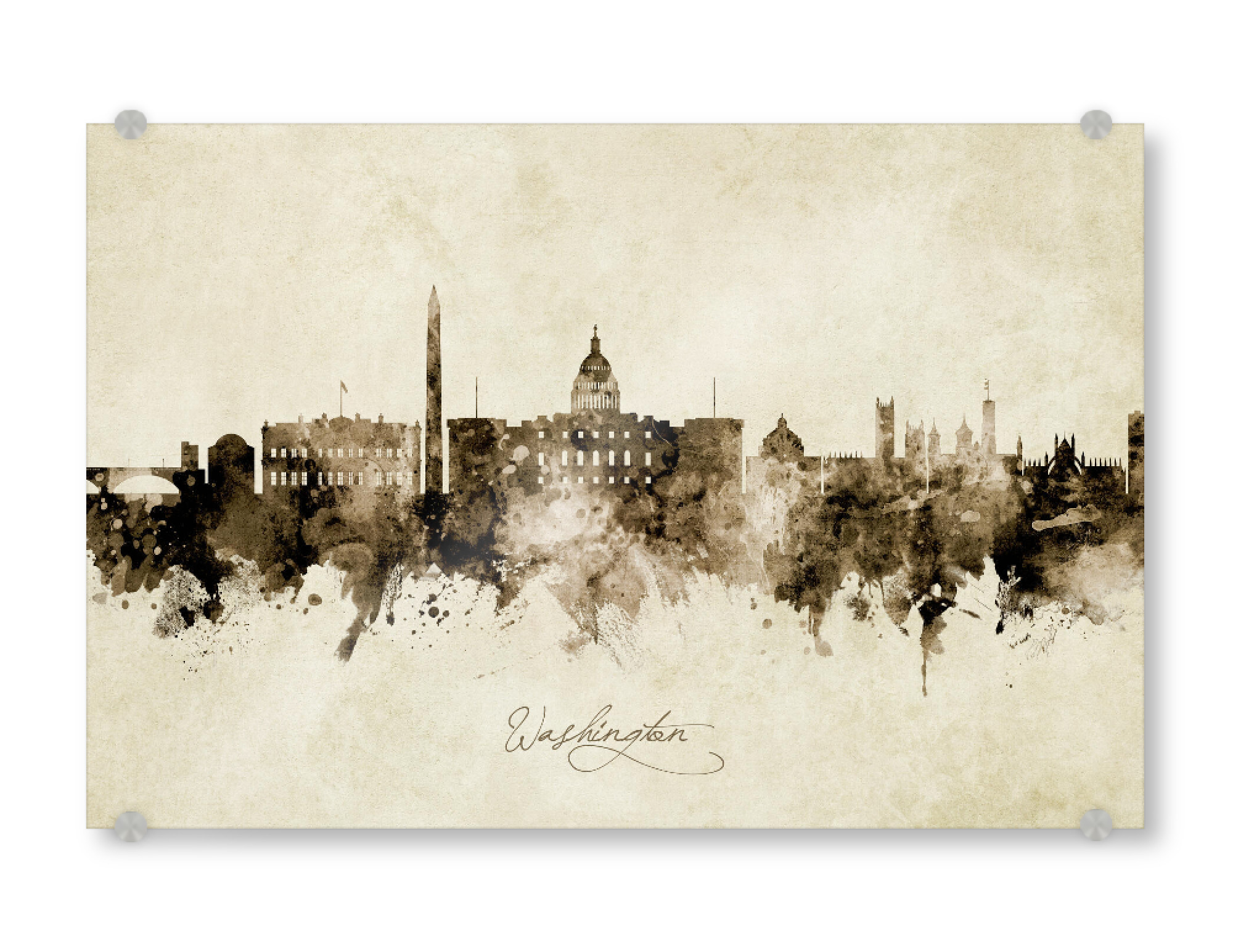 Acrylglasbild "Washington DC Skyline Sepia" artboxONE - Städte / Washington - Washington,Dc,Skyline,Cityscape,Stadtbild,Watercolor,Painting