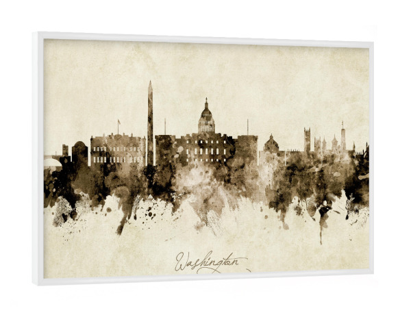 Poster mit weißem Rahmen "Washington DC Skyline Sepia" artboxONE - Städte / Washington