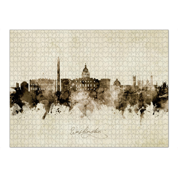 Puzzle Ravensburger "Washington DC Skyline Sepia" artboxONE - Städte / Washington - Washington,Dc,Skyline,Cityscape,Stadtbild,Watercolor,Painting