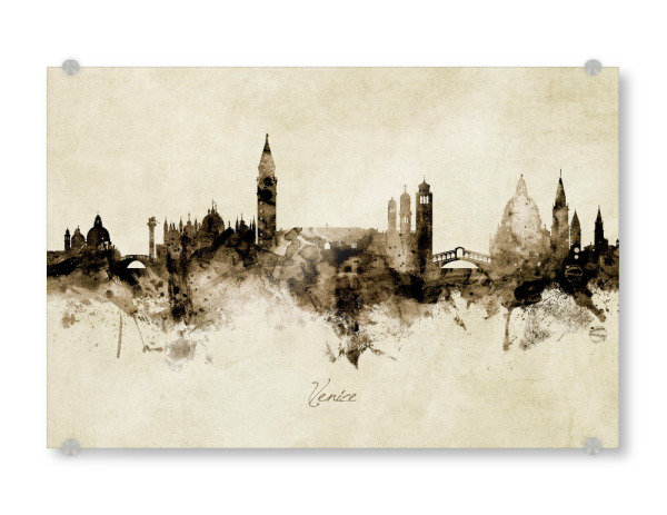 Acrylglasbild "Venice Italy Skyline Sepia" artboxONE - Städte / Venedig - Venice,Italy,Skyline,Cityscape,Stadtbild,Watercolor,Painting