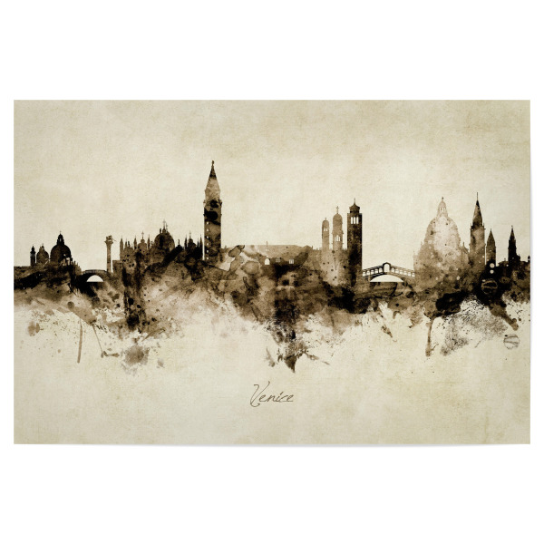 Poster "Venice Italy Skyline Sepia" artboxONE - Städte / Venedig - Venice,Italy,Skyline,Cityscape,Stadtbild,Watercolor,Painting
