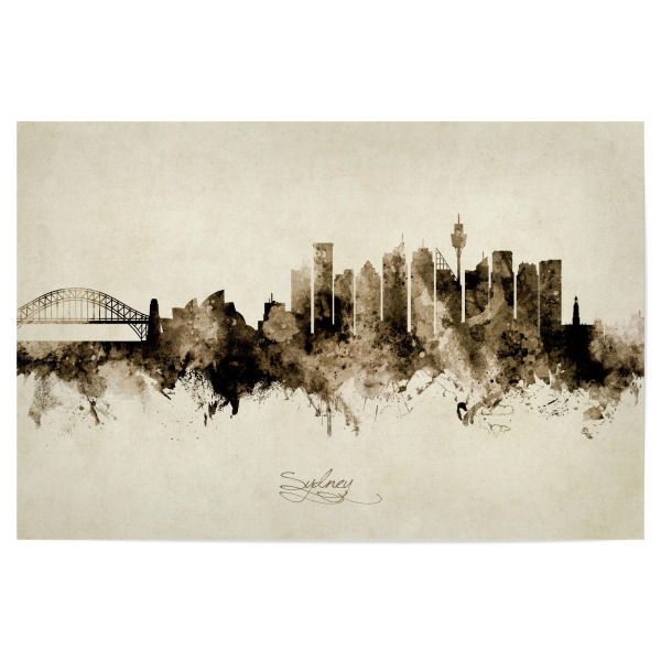 Poster 30x20 cm "Sydney Australia Skyline Sepia" artboxONE - Städte / Sydney - Sydney,Australia,Skyline,Cityscape,Stadtbild,Watercolor,Painting
